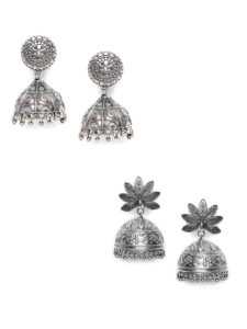 Jewellery Combo Deals-2 Pairs of Oxidized Silver Jhumkas