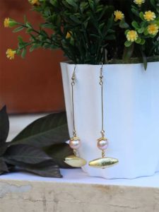 Pearl and Gold Dangling Handmade Jewellery Earrings