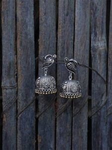Birdie Silver Traditional Tribal Jewellery Jhumka Earrings