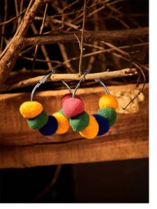 Funky Colorful Pom-Pom Western Earrings With Bali