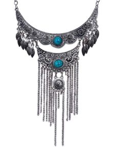 Multi-Layer Teal Stone Ethnic Tassel Tribal Jewellery Necklace