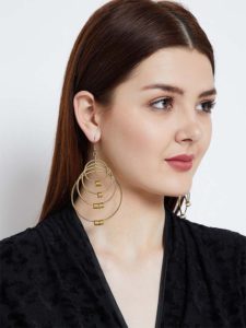 Multiple Gold Plated Layered Rings Designer Western Earrings