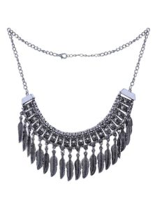 Vintage Silver Leaf Fringe Bib Fashion Necklace