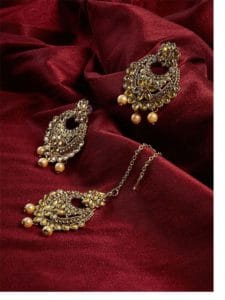 Golden Kundan Embellished With Hanging Rose Gold Pearls