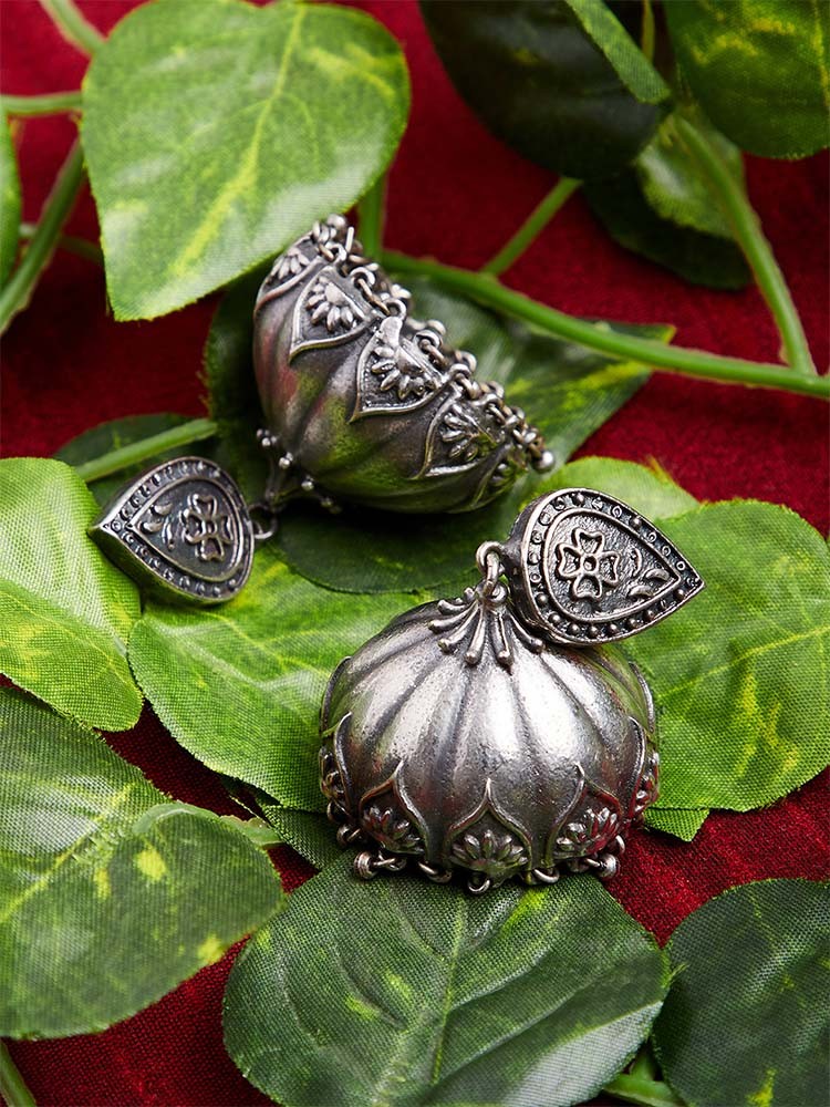 Silver plated tribal jhumkis