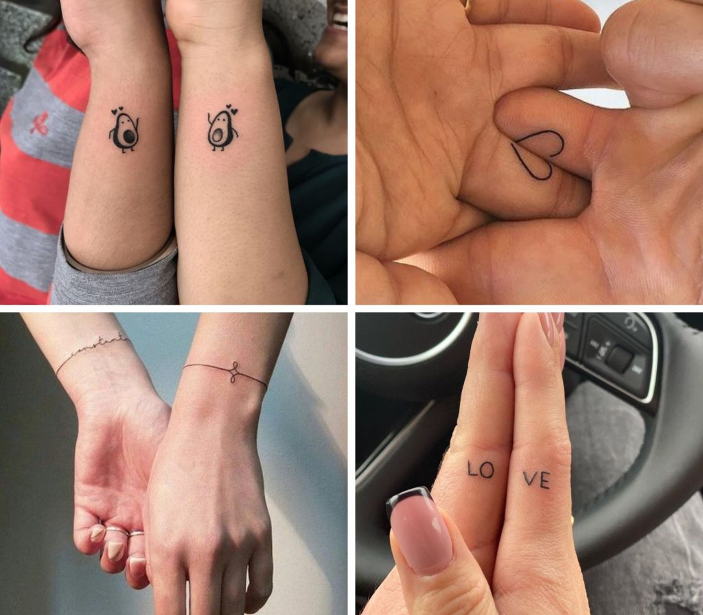 A collage of 4 small mother daughter tattoos- ZeroKaata Studio