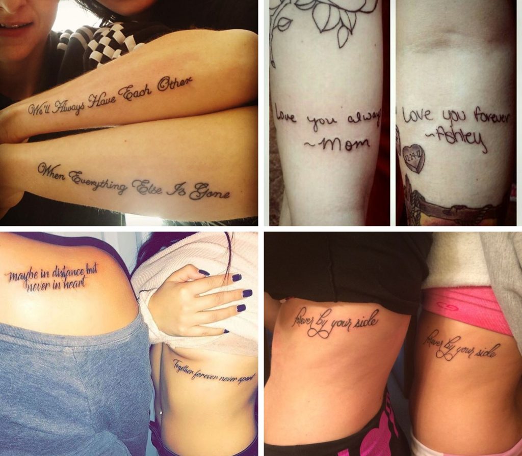 A collage of 4 quotes mother daughter tattoos- ZeroKaata Studio