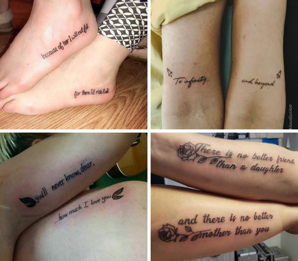 A collage of 4 quotes mother daughter tattoos- ZeroKaata Studio