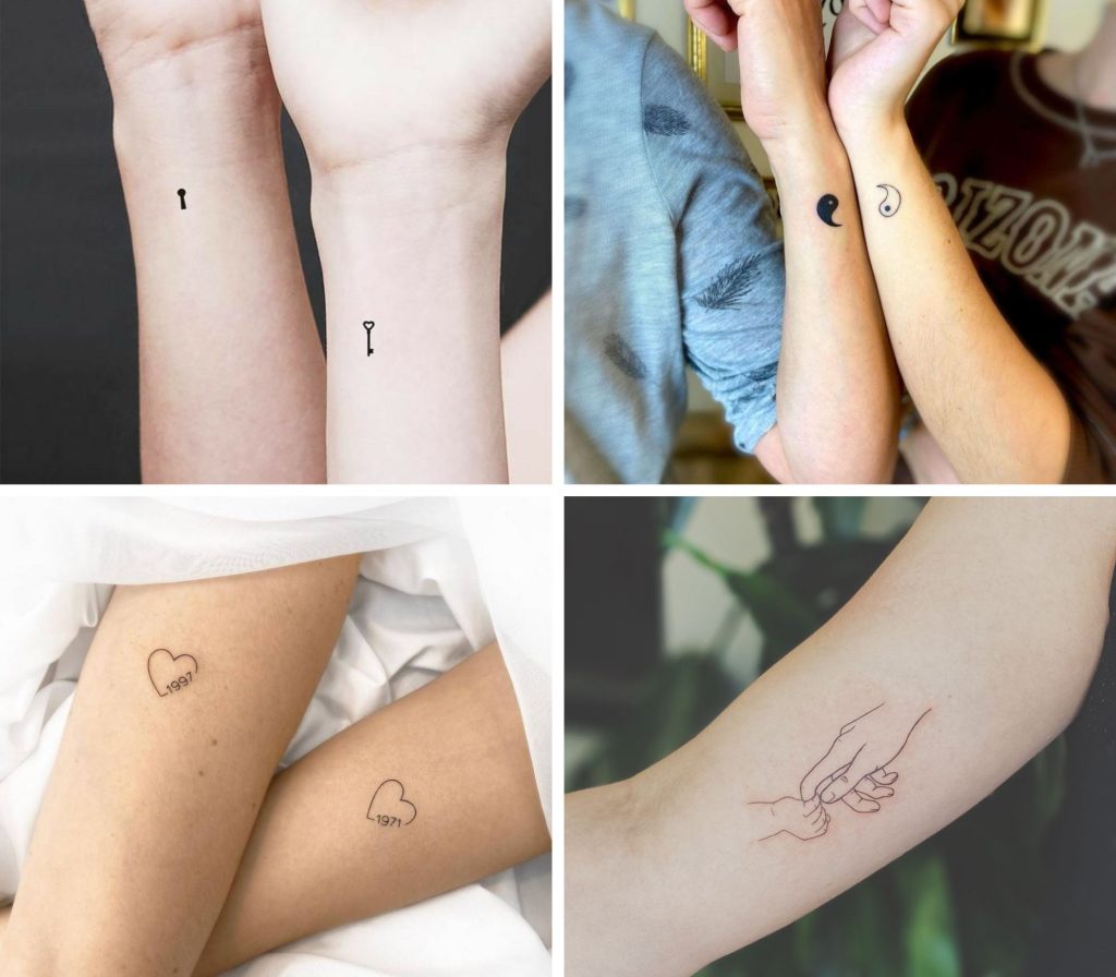 A collage of 4 small mother daughter tattoos- ZeroKaata Studio