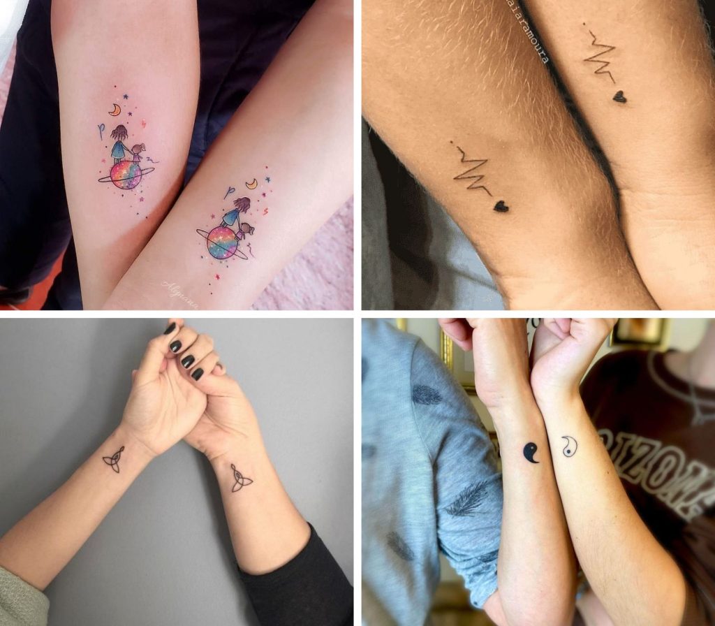 A collage of 4 symbol mother daughter tattoos- ZeroKaata Studio
