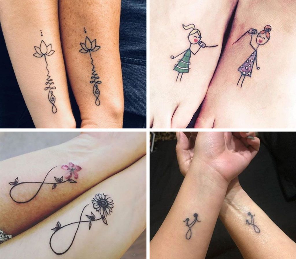 A collage of 4 sentimental mother daughter tattoos- ZeroKaata Studio