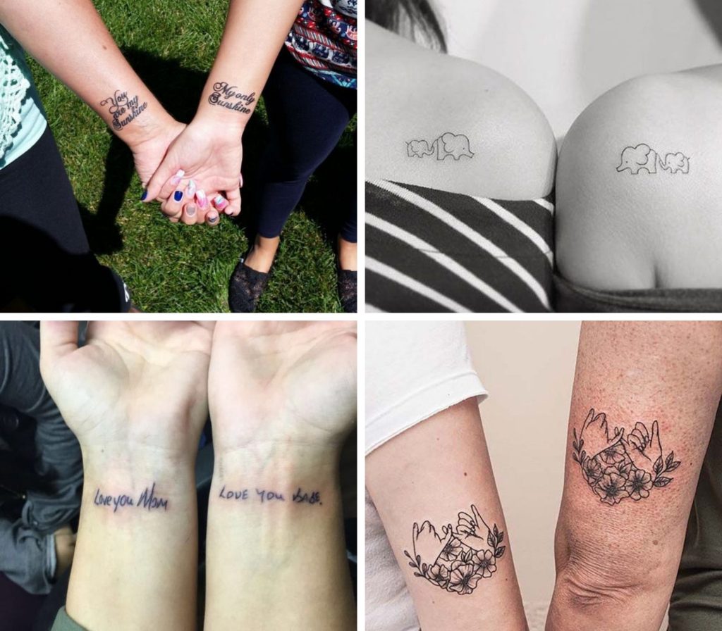 A collage of 4 sentimental mother daughter tattoos- ZeroKaata Studio