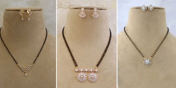 A collage of 3 Diamond mangalsutra designs 