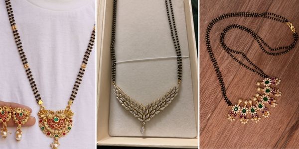 A collage of 3 heavy mangalsutra designs 