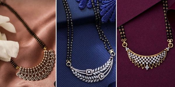A collage of 3 heavy mangalsutra designs 