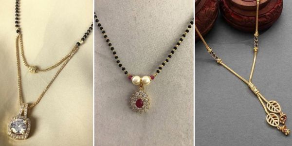 A collage of 3 locket mangalsutra designs 