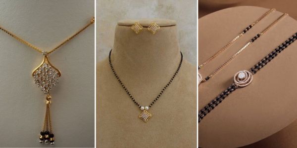 A collage of 3 locket mangalsutra designs 