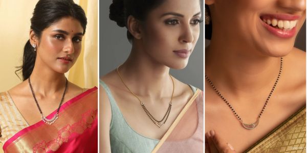A collage of 3 short mangalsutra designs 