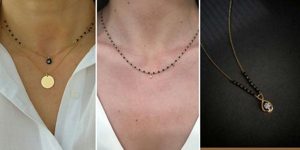 A collage of 3 chain mangalsutra designs 