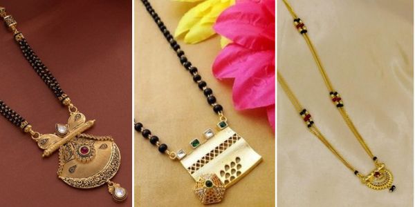 A collage of 3 traditional mangalsutra designs 