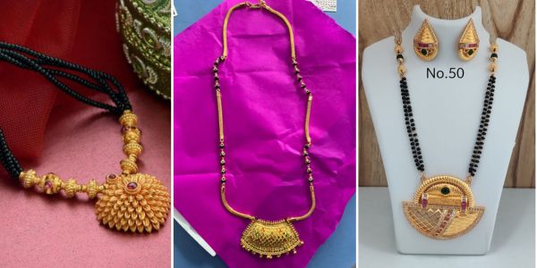 A collage of 3 traditional mangalsutra designs 