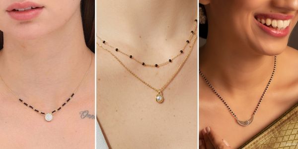 A collage of 3 chain mangalsutra designs 