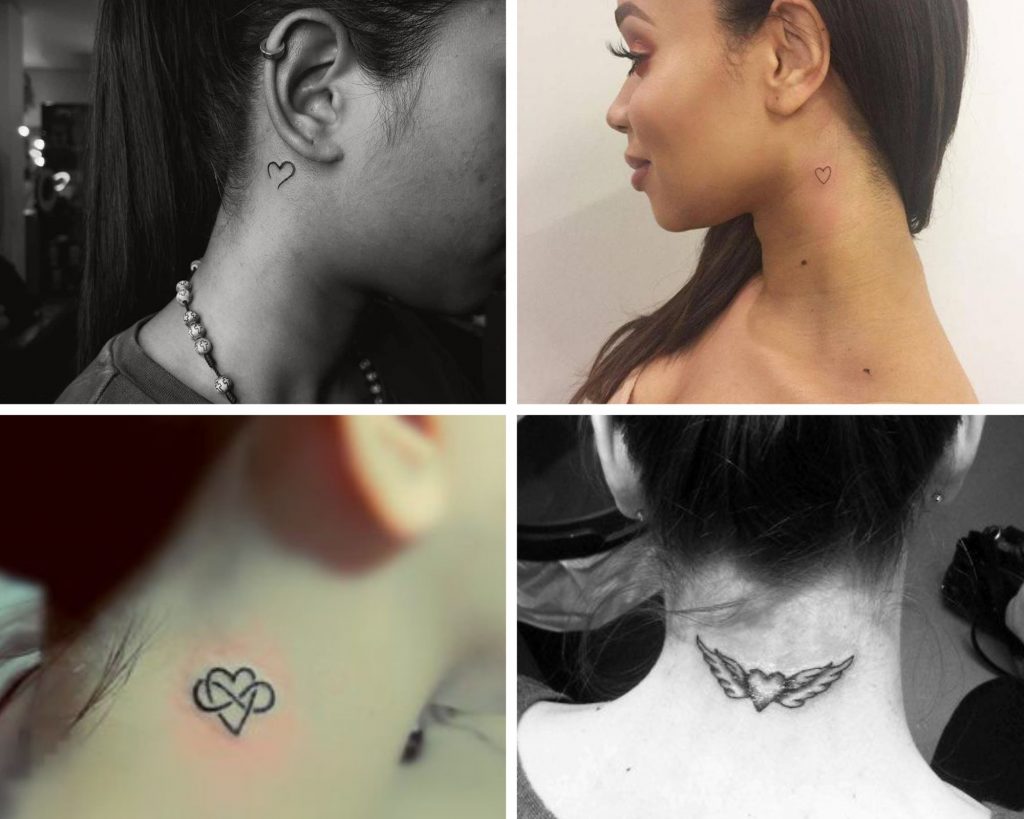 a collage of 4 heart tattoo on neck designs as an inspiration for heart for tattoo designs for you