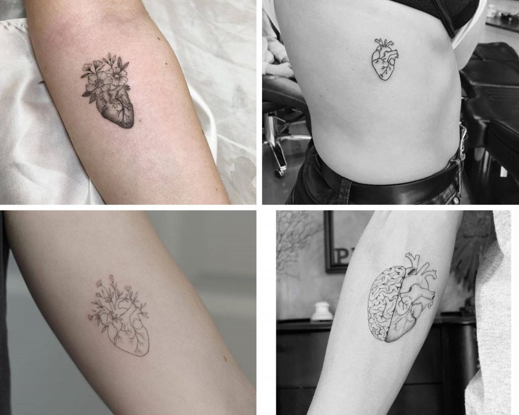 a collage of 4 heart tattoos anatomical designs as an inspiration for heart for tattoo designs for you
