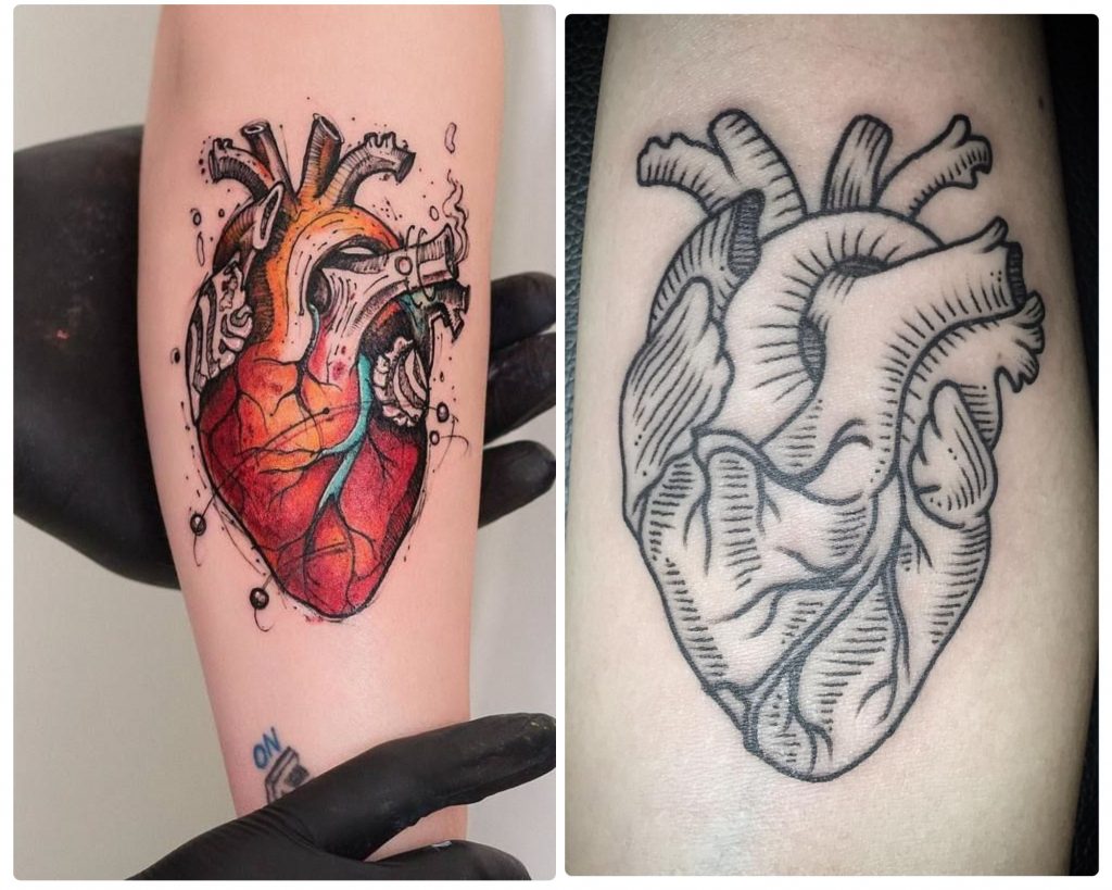 a collage of 2 heart tattoos anatomical designs as an inspiration for heart for tattoo designs for you