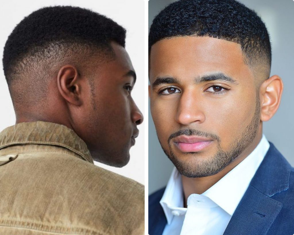 A collage of 2 Black Men's Hairstyle For Round Face Shape