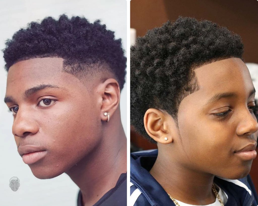A collage of 2 Black Men's Hairstyle For Round Face Shape