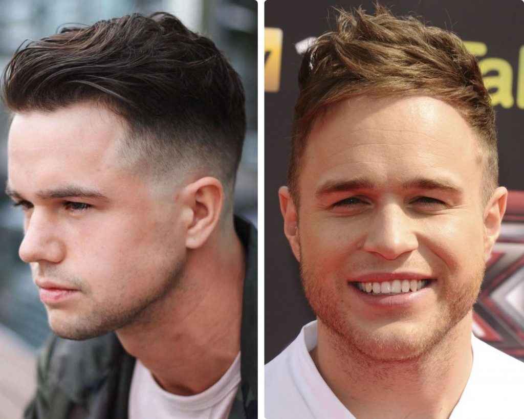 A collage of 2 men's hairstyle for round face 