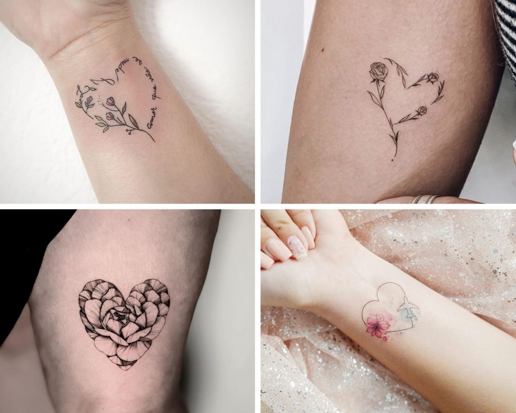 a collage of 4 heart tattoos on hand and arm designs as an inspiration for heart for tattoo designs for you