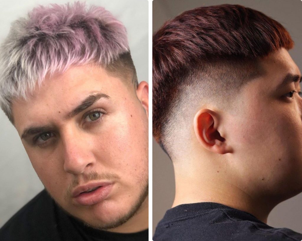 A collage of 2 men's hairstyle for round face 