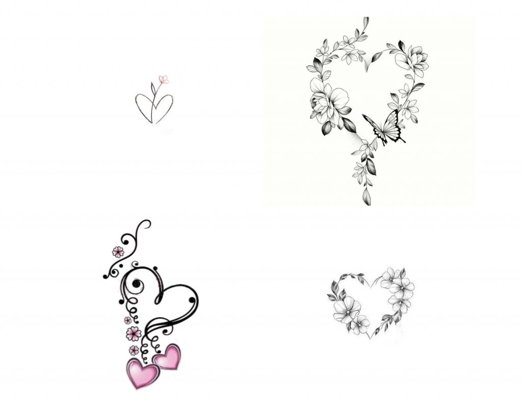 a collage of 4 heart tattoos with flowers designs as an inspiration for heart for tattoo designs for you
