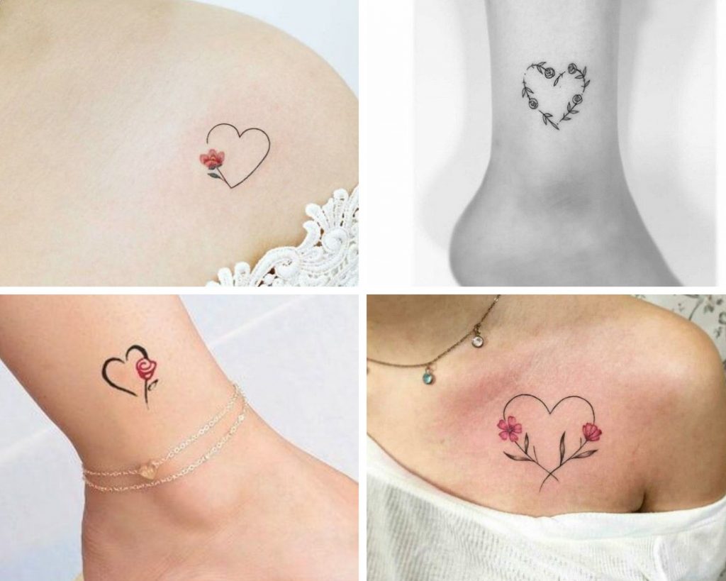 a collage of 4 heart tattoos with flowers designs as an inspiration for heart for tattoo designs for you