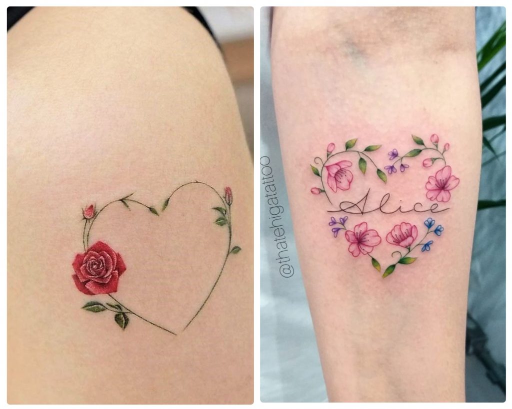a collage of 2 heart tattoos with flowers designs as an inspiration for heart for tattoo designs for you