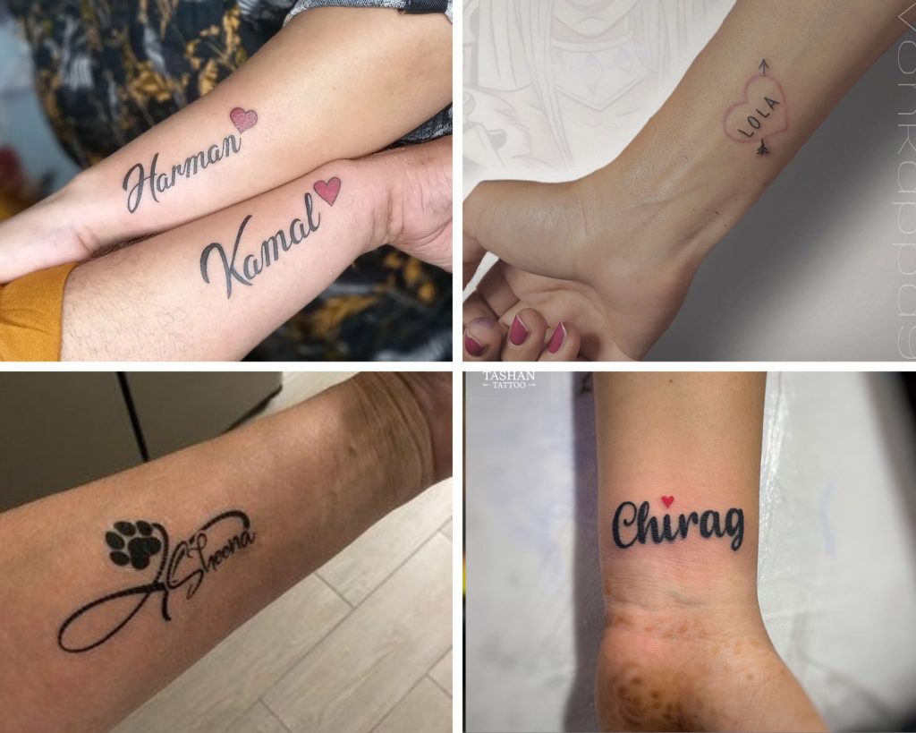 a collage of 4 heart tattoo name designs as an inspiration for heart for tattoo designs for you