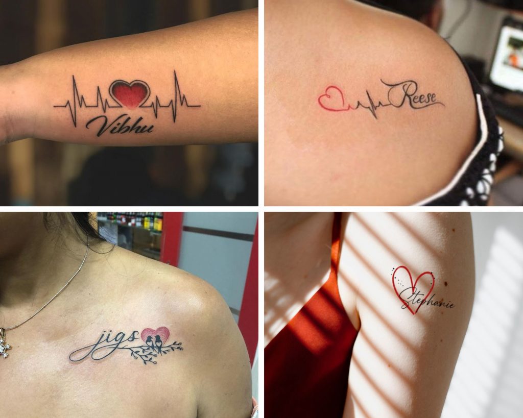 a collage of 4 heart tattoo name designs as an inspiration for heart for tattoo designs for you