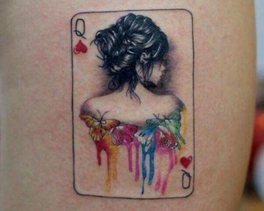 Multicolored Queen of hearts tattoo design as an inspiration for heart for tattoo designs for you