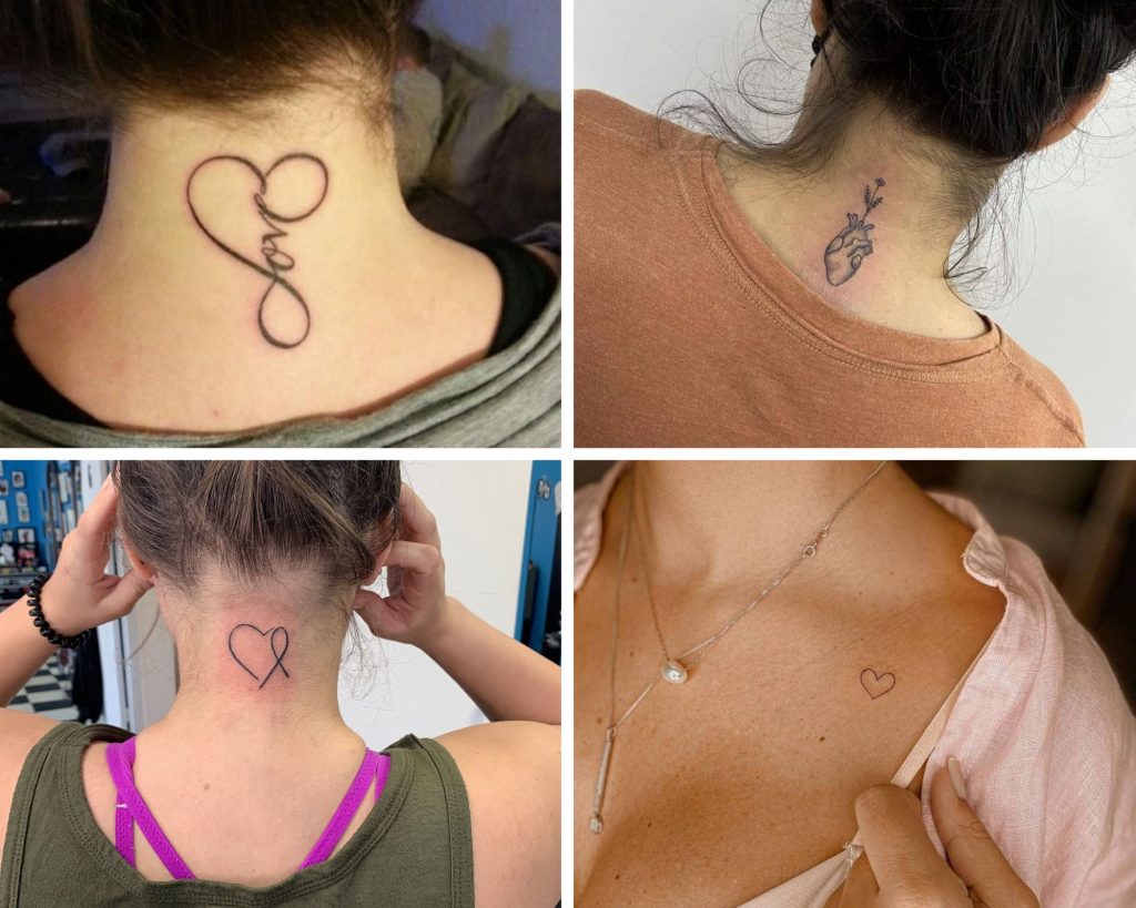 a collage of 4 heart tattoo on neck designs as an inspiration for heart for tattoo designs for you